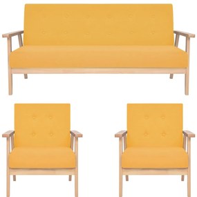 3 pcs conjunto de sofás tecido amarelo
