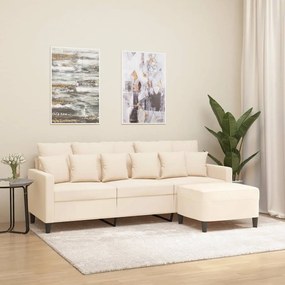 vidaXL Sofá de 3 lugares com apoio de pés 180 cm veludo cor creme