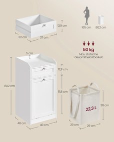 Armário de casa de banho com cesto para roupa suja 40 x 40 x 80,2 cm Branco