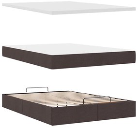 Estrutura cama otomana colchão 140x200cm tecido castanho escuro