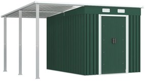 vidaXL Abrigo de jardim com alpendre 346x236x181 cm aço verde