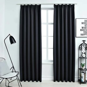 Cortinas blackout com ganchos 2 pcs 140x225 cm preto