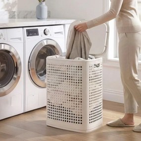 Cesto da roupa suja com tampa, 75 L, estreito, 42,5 x 33 x 57 cm bege cappuccino