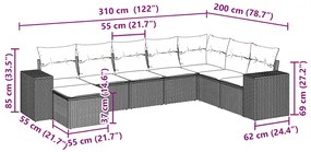 8 pcs conj. sofás jardim c/ almofadões vime PE cinzento-claro