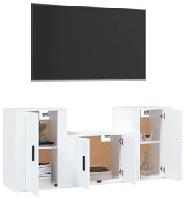 Conjunto móveis de TV 3 pcs madeira processada branco