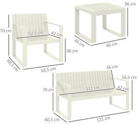 Conjunto de Jardim 5 Peças Móveis de Exterior com 2 Poltronas 1 Sofá de 2 Lugares e 2 Mesas de Centro Desenho de Ripas Branco