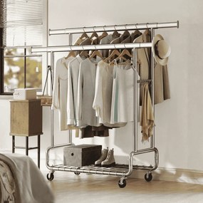 Guarda roupa aberto, cabide ajustavel, com prateleira e ganchos 52,5 x (107-149,8) x (144,2-164,2) prateado