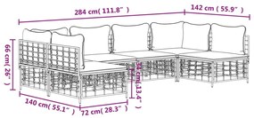 6 pcs conjunto lounge de jardim c/ almofadões vime PE antracite