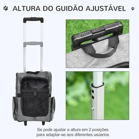 Transportadora Carrinho para Animais de Estimação 2 em 1 Mochila de Viagem com 2 Rodas para Cães Gatos com Alça Retrátil de Alumínio e Bolso de Armaze