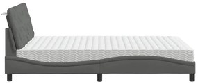Cama com colchão 140x190 cm tecido cinzento-escuro