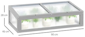 Outsunny Estufa de madeira natural e policarbonato 90x46x28 cm com tampa inclinada para plantas cinza