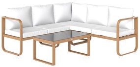 Outsunny Conjunto de Jardim de 3 Peças com Sofá de 3 Lugares com Assento Ajustável Sofá de 2 Lugares e Mesa de Centro Creme