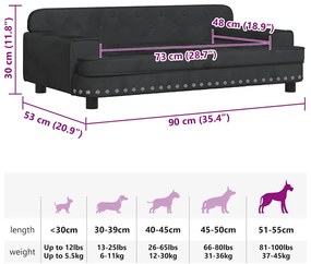 Cama para cães 90x53x30 cm veludo preto