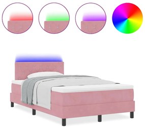 Cama Box com Colchão e LED Rosa 120x190 cm Veludo