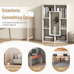 Estante geométrica de 7 cubos Estante Sala decorativa de pé livre com dispositivo anti-derrapante 60 x 20 x 90 cm Branca