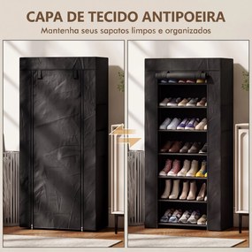 Sapateira de 7 Níveis em Aço com Capa em Tecido Não Tecido, 2 Bolsos, para 14-21 Pares, Preto