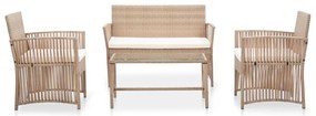 4 pcs conjunto lounge jardim c/ almofadões vime PE bege