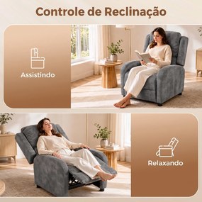 Poltrona Relax Reclinável Manual em Pele Sintética com Montagem Rápida Apoio de Pés e Acolchoamento Espesso Cinza
