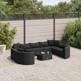 vidaXL 10 pcs conjunto sofás de jardim c/ almofadões vime PE preto