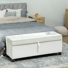 Banco com arrumação de 112 L, 120 x 40 x 48 cm banco de cabeceira em tecido de linho, assento estofado, creme