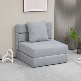 Poltrona-sofá-cama convertível de 1 lugar com 1 almofada com capa removível, tecido cinzento claro