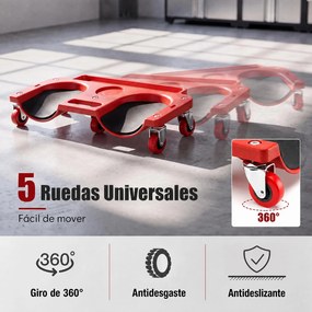 Ajoelhador de Oficina com Rodas e Tabuleiro para Ferramentas, 50 x 25,5 x 9 cm, Almofadas em Espuma EVA, Vermelho