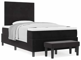 Cama Box com Colchão e Banco Preto 120x200 cm Veludo