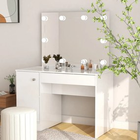 vidaXL Mesa de maquilhagem c/ LEDs 110x55x145 cm MDF branco brilhante