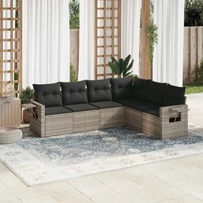 6 pcs conj. sofás jardim com almofadões vime PE cinzento-claro