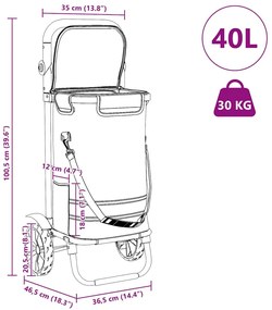 Carrinho de Compras vidaXL com Rodas e Cabo Ajustável Azul 40 L