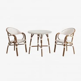 Conjunto Brielle Bistro Com Mesa Redonda De 80 Cm E 2 Cadeiras De Jardim Empilháveis De Alumínio Com Braços Nude Beige - Gardénia Branco - Sklum