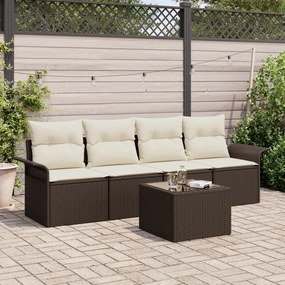 Conjunto de Sofá de Jardim de 5 Peças com Almofadas em Ratan Poly Marr