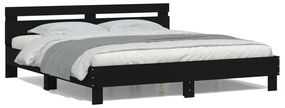 Estrutura de cama com cabeceira e luzes LED 160x200 cm preto