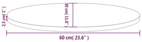 Tampo de mesa oval 60x30x2,5 cm madeira de pinho maciça