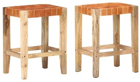 vidaXL Bancos de bar 2 pcs couro genuíno 60 cm castanho