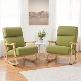 Cadeira Baloiço Moderna em Borrego com Apoio para os Braços de Madeira de Faia Poltrona de Amamentação 65x90x98 cm Verde claro