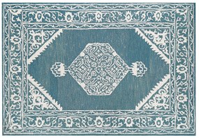 Tapete de lã azul e branca 140 x 200 cm GEVAS Beliani
