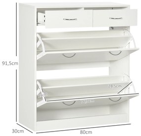 Sapateira Estreito com 2 Compartimentos e 2 Gavetas para 12 Pares de Sapatos 80x30x91,5 cm Branco