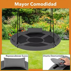 Baloiço redondo para crianças de 100 cm com correias ajustáveis, apoio de cabeça macio e alças, para uso interior e exterior, capacidade de 150 kg, a