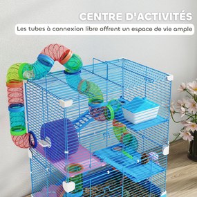Gaiola para hamster de 4 andares com túneis, comedouro, roda, casinha e escadas – 46 x 30 x 58 cm – azul