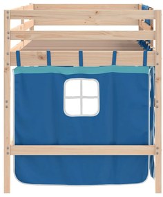 Cama alta p/ criança c/ cortinas 90x200 cm pinho maciço azul