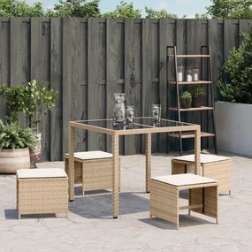 Bancos de jardim com almofadões 4 pcs 41x41x36 cm vime PE bege