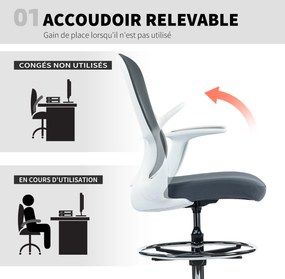 Cadeira de escritório ergonómica com apoio para os pés ajustável e braços rebatíveis, altura regulável, 59 x 62 x 99-119 cm, cinzenta