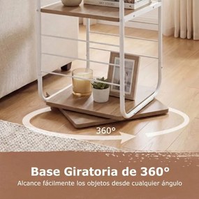 Estante giratória de 4 níveis Torre 360° com estrutura metálica 40 x 40 x 115 cm economiza espaço de canto para escritório, casa, sala, branca+Natural