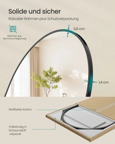 Espelho pé de corpo inteiro de 160 x 50 cm com moldura arqueada em vidro temperado preto