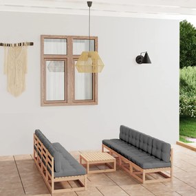 vidaXL 9 pcs conjunto lounge de jardim c/ almofadões pinho maciço
