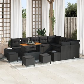 Conjunto de Sofá de Jardim vidaXL de 13 Peças com Almofadas Preto Vime