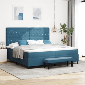 vidaXL Cama Box Spring com Colchão & Banco Azul Escuro 200x200 cm Veludo