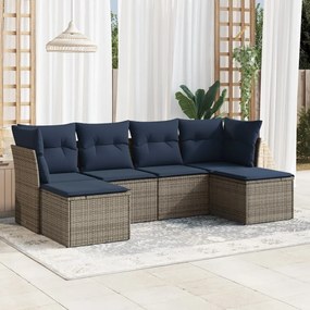 vidaXL 6 pcs conjunto sofás p/ jardim c/ almofadões vime PE cinzento