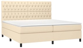 Cama box spring c/ colchão e LED 200x200 cm tecido cor creme